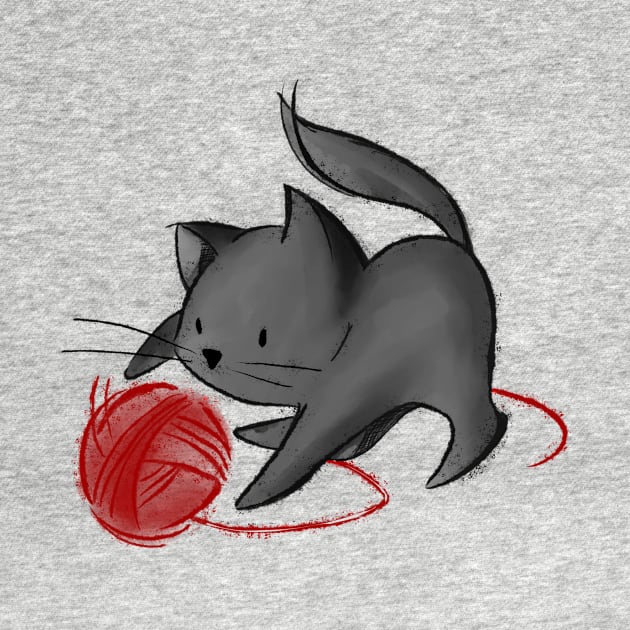 Cute Cat playing with ball of yarn - black - black version by Uwaki